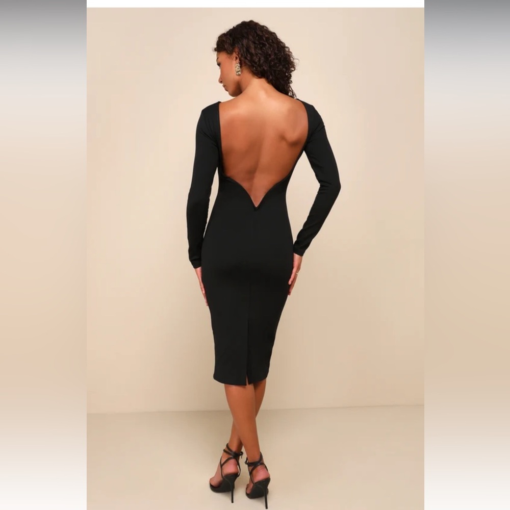 Va Va Voom Black Backless Long Sleeve Midi Dress Lulus L